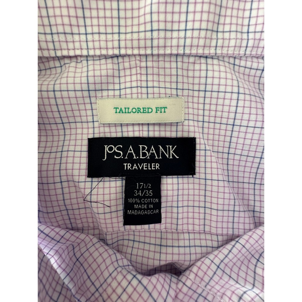 Jos. A. Bank Traveler Tailored Fit Dress Shirt Mens 17.5 34/35 Purple Check